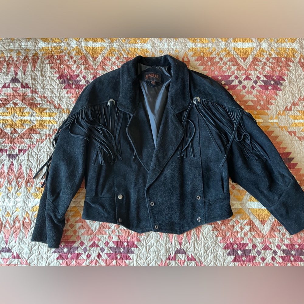 Vintage Genuine Leather Fringe Western Jacket